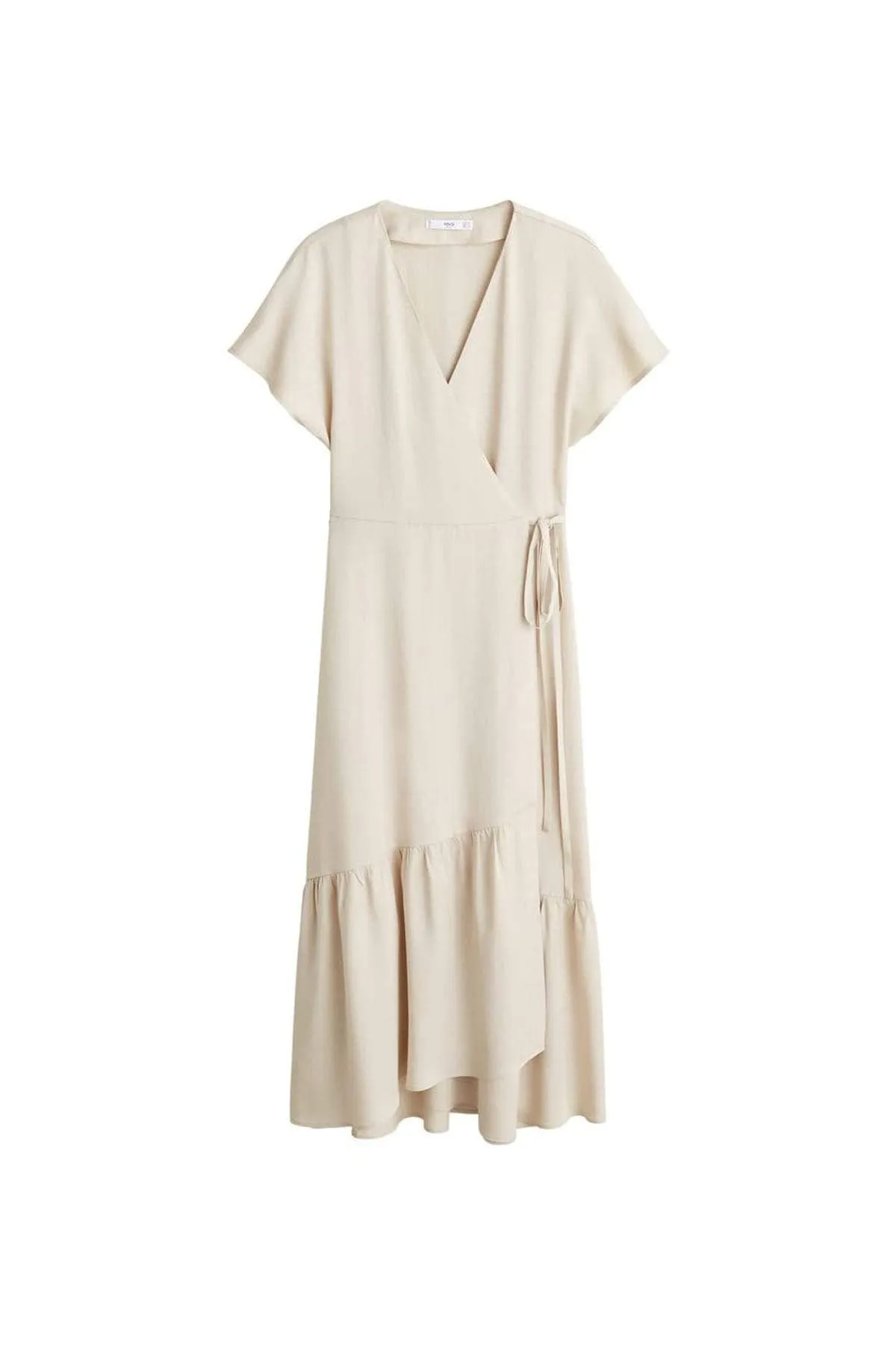 13079 Beige Frill Wrap Dress