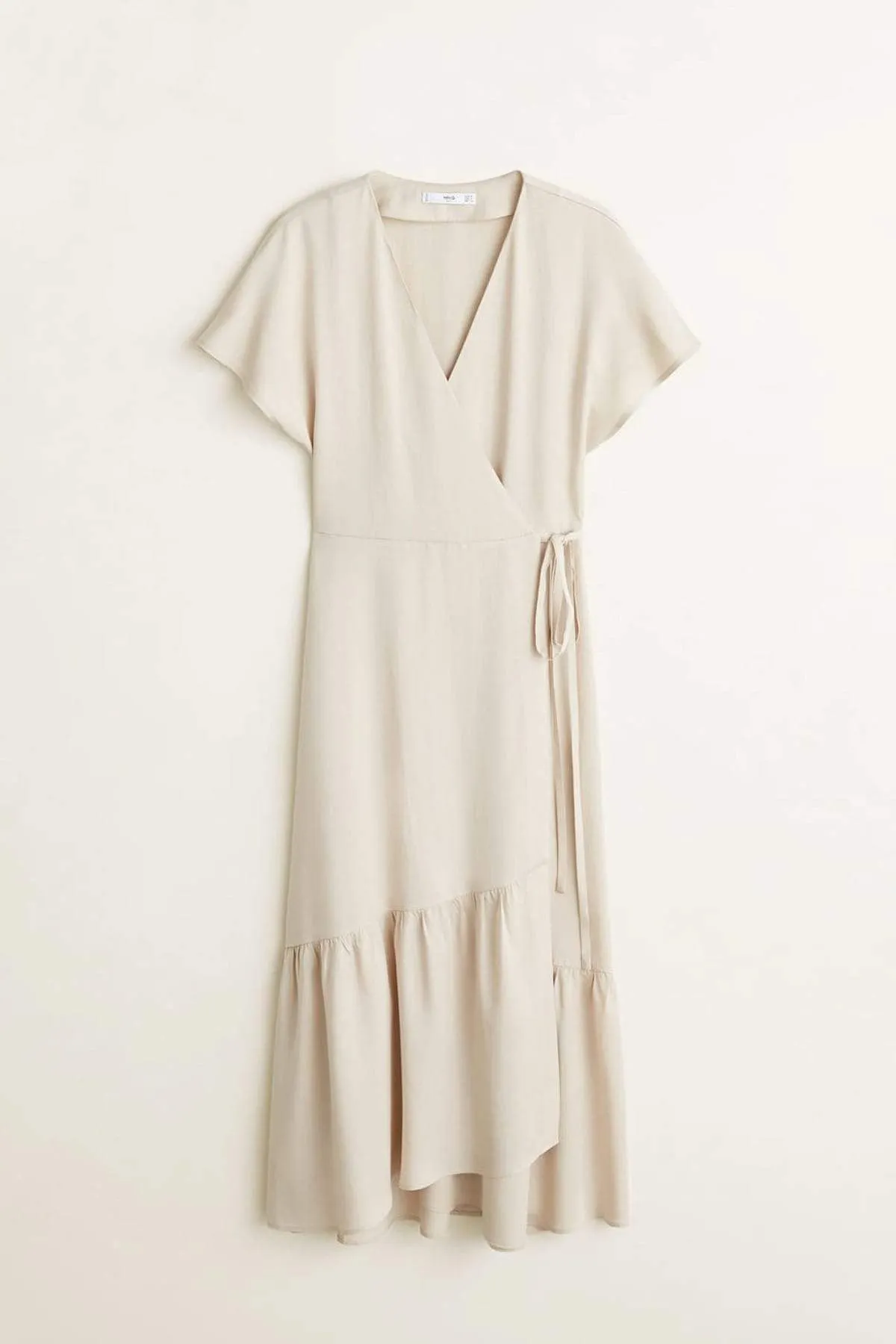 13079 Beige Frill Wrap Dress