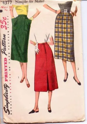 1950's Ladies Chic Slim Skirt Simplicity 4377 Vintage Sewing Pattern with Kick Back Inverted Pleat