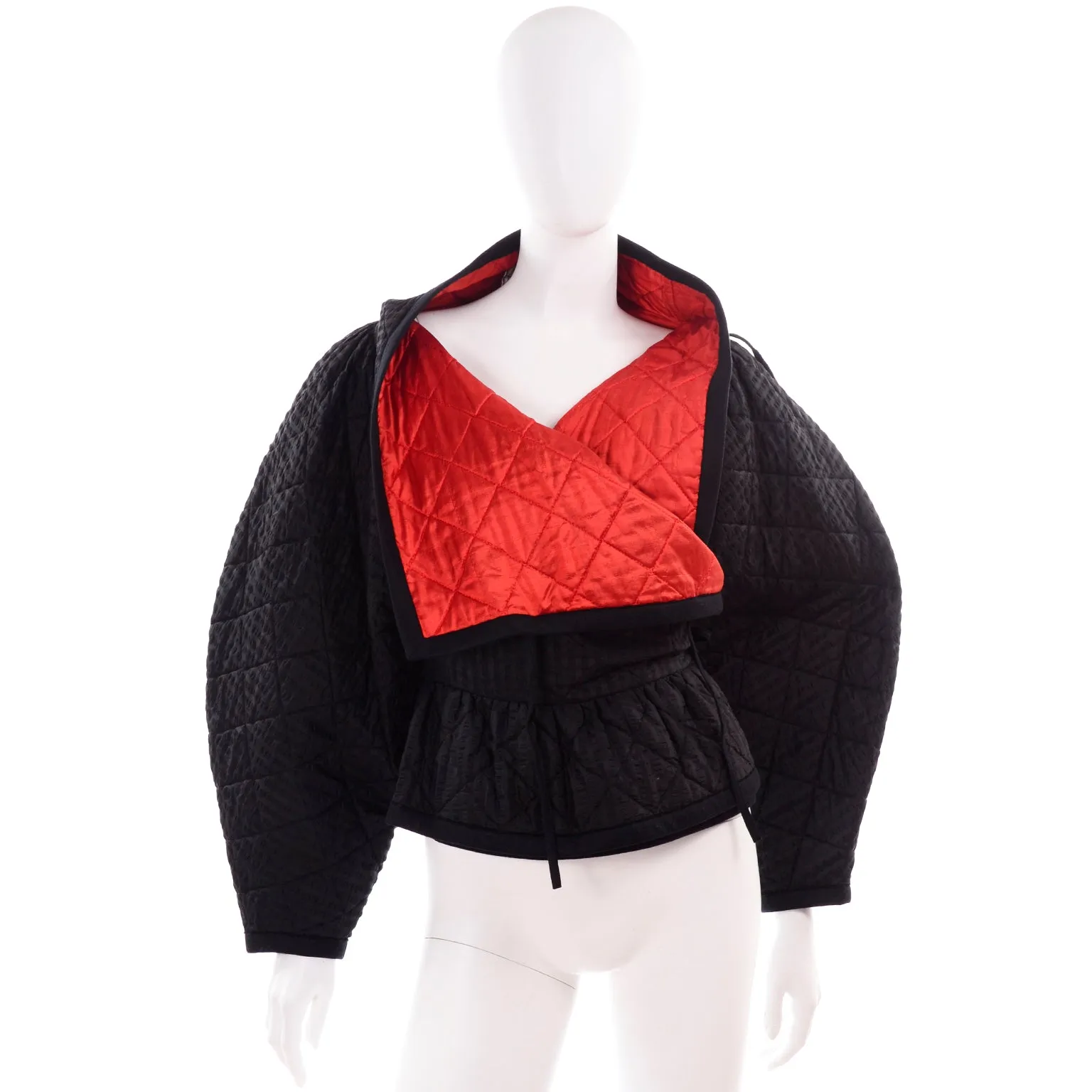 1978 Vintage Lanvin Black and Red Quilted Jacket W Statement Sleeves