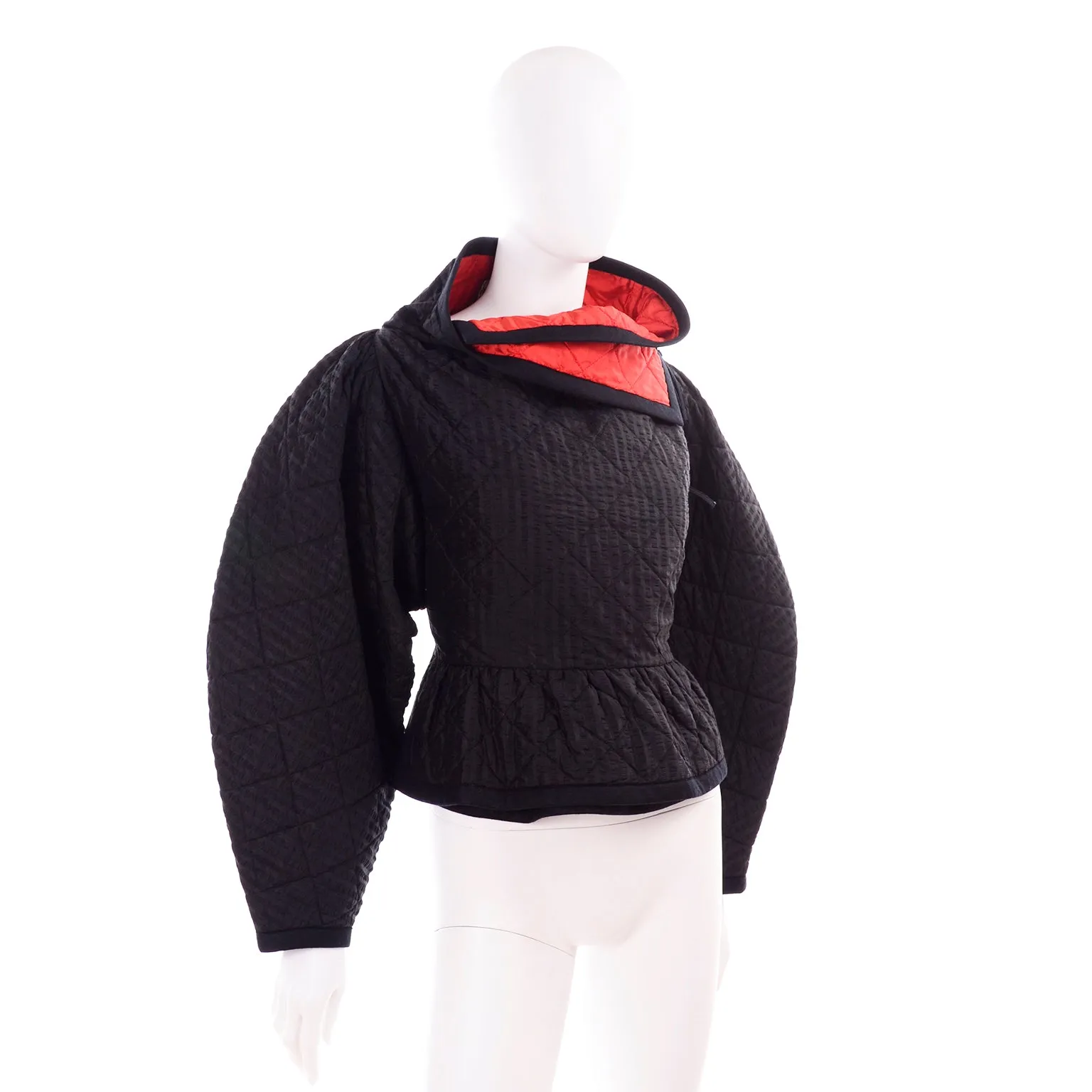 1978 Vintage Lanvin Black and Red Quilted Jacket W Statement Sleeves