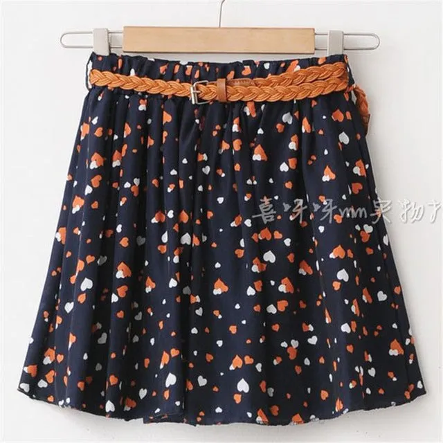 2017 SUMMER STYLE WOMEN SKIRT SAIA CASUAL CUTE ABOVE KNEE MINI SHORT SAIAS CHIFFON SKIRTS GIRLS INTERLINING BLUE BLACK (NO BELT)