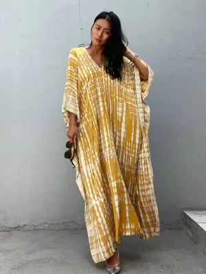 2023 Bohemian Printed V-neck Batwing Sleeve Side Split Loose Dress For Women Clothes Plus Size Beachwear Maxi Dresses Q1218