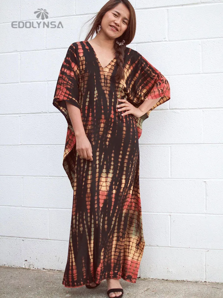 2023 Bohemian Printed V-neck Batwing Sleeve Side Split Loose Dress For Women Clothes Plus Size Beachwear Maxi Dresses Q1218