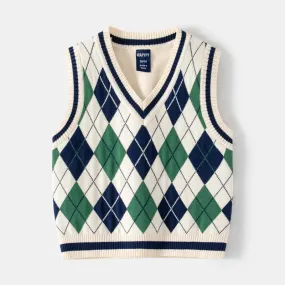 2023 Ins New Fashion Boys Sweater Vest Children Autumn Winter Vest Knit Sweater Plaid Boys Vest