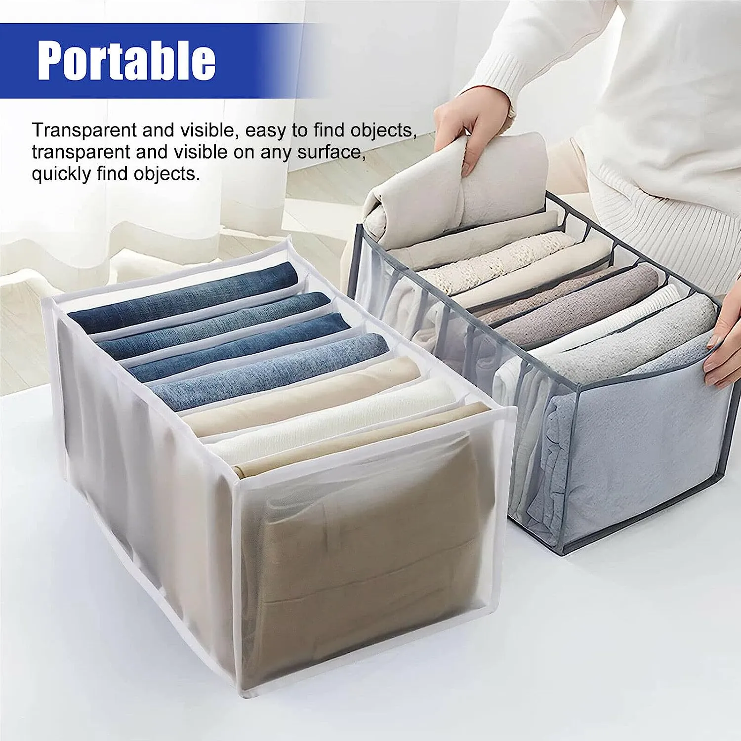 4069 Clothes Organizer  7 Grid, Drawer Wardrobe Clothes Organizer, Jeans Closet Cabinet Organizers, Portable Foldable Storage Containers