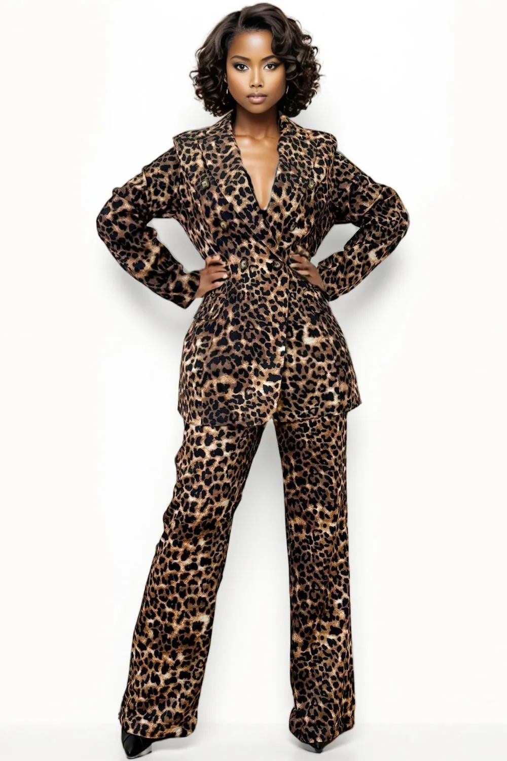 A94056D LEOPARD PRINT SUIT PANT SET