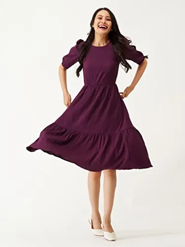 AASK Women A-Line Purple Regular Fit Knee Length Dress_M