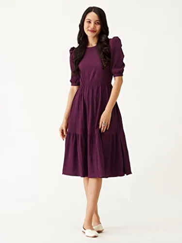 AASK Women A-Line Purple Regular Fit Knee Length Dress_M