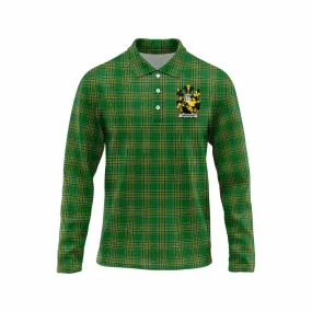 Abraham Irish Clan Tartan Long Sleeve Polo Shirt with Coat of Arms