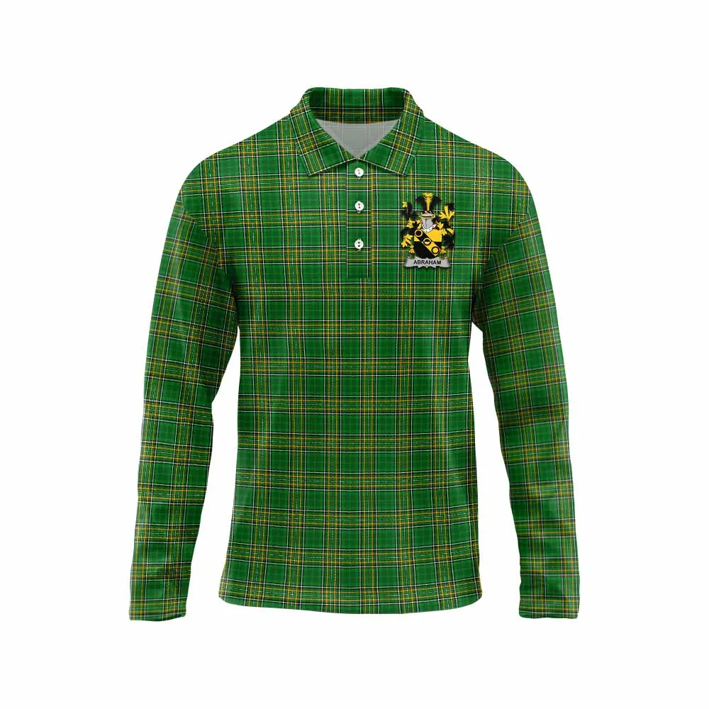 Abraham Irish Clan Tartan Long Sleeve Polo Shirt with Coat of Arms