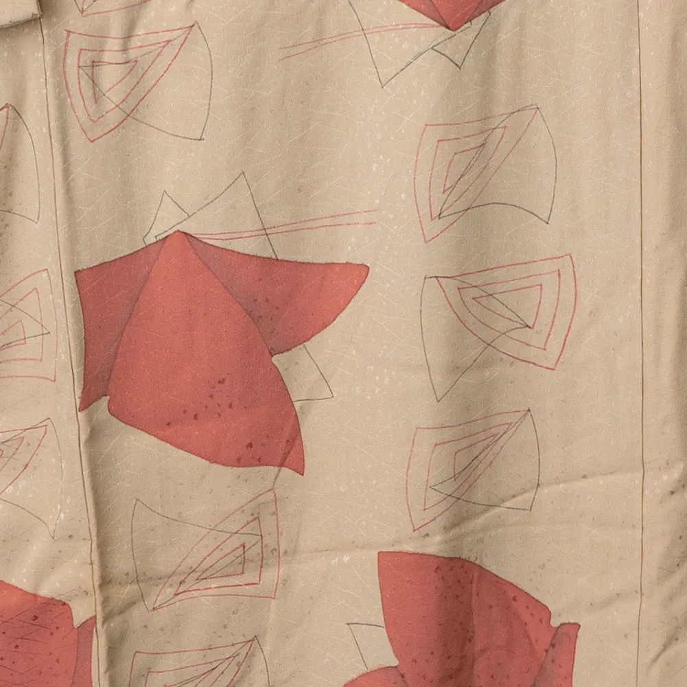 Abstract Art 1980s Vintage Kimono - Beige & Red Silk Japanese Traditional Clothes