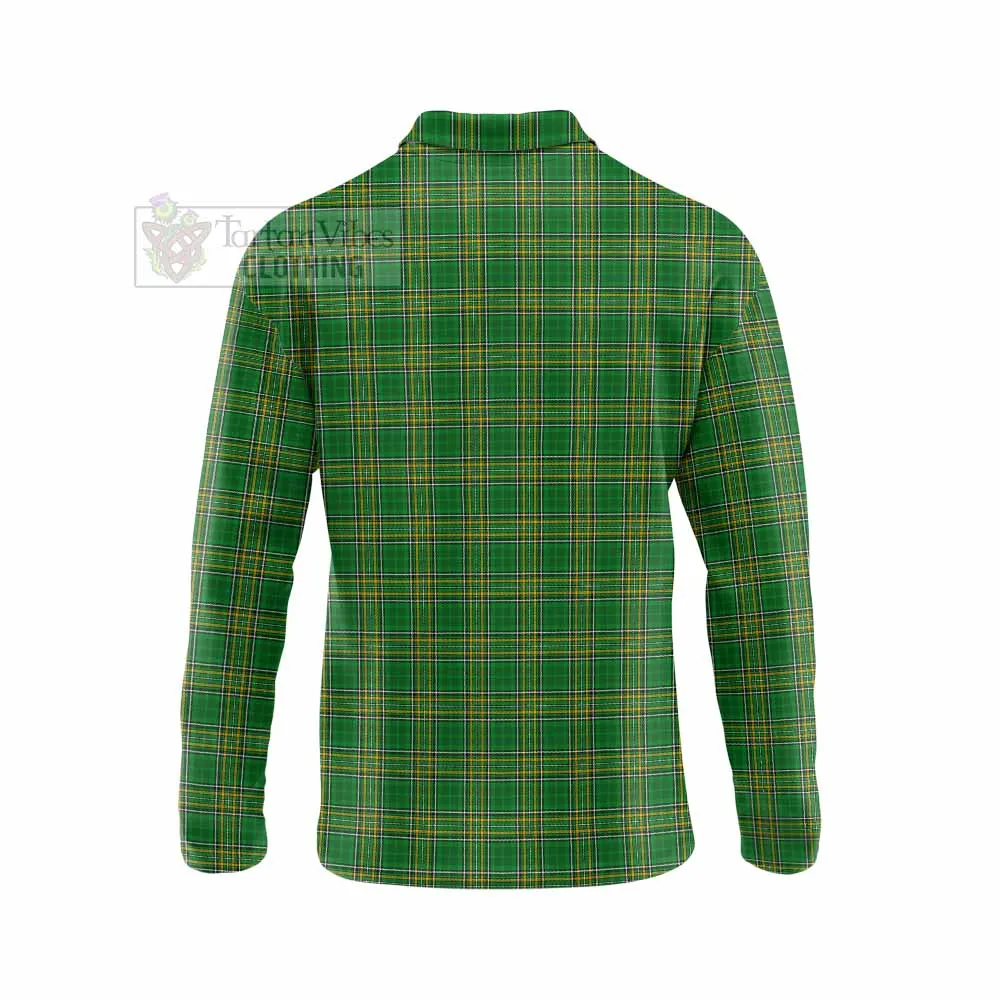 Accotts Irish Clan Tartan Long Sleeve Polo Shirt with Coat of Arms