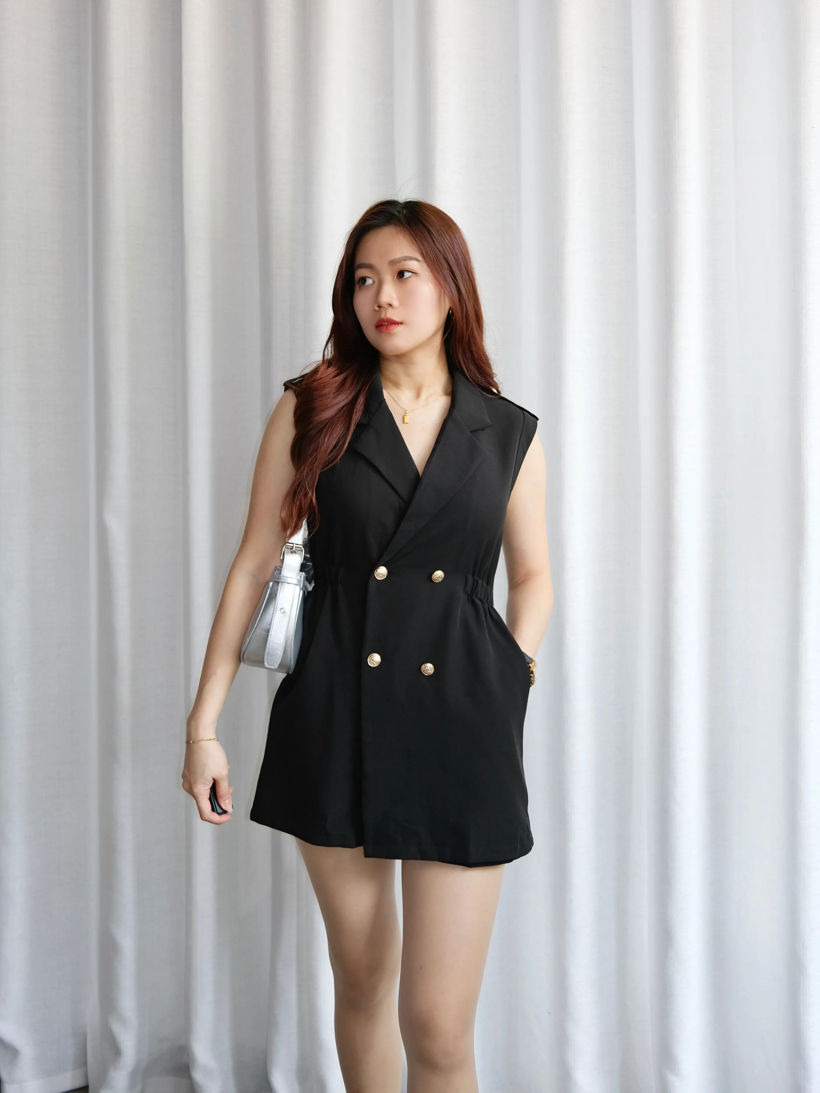 ACEWIN Button Detail Sleeveless Blazer Romper (Size S-XL) 703273