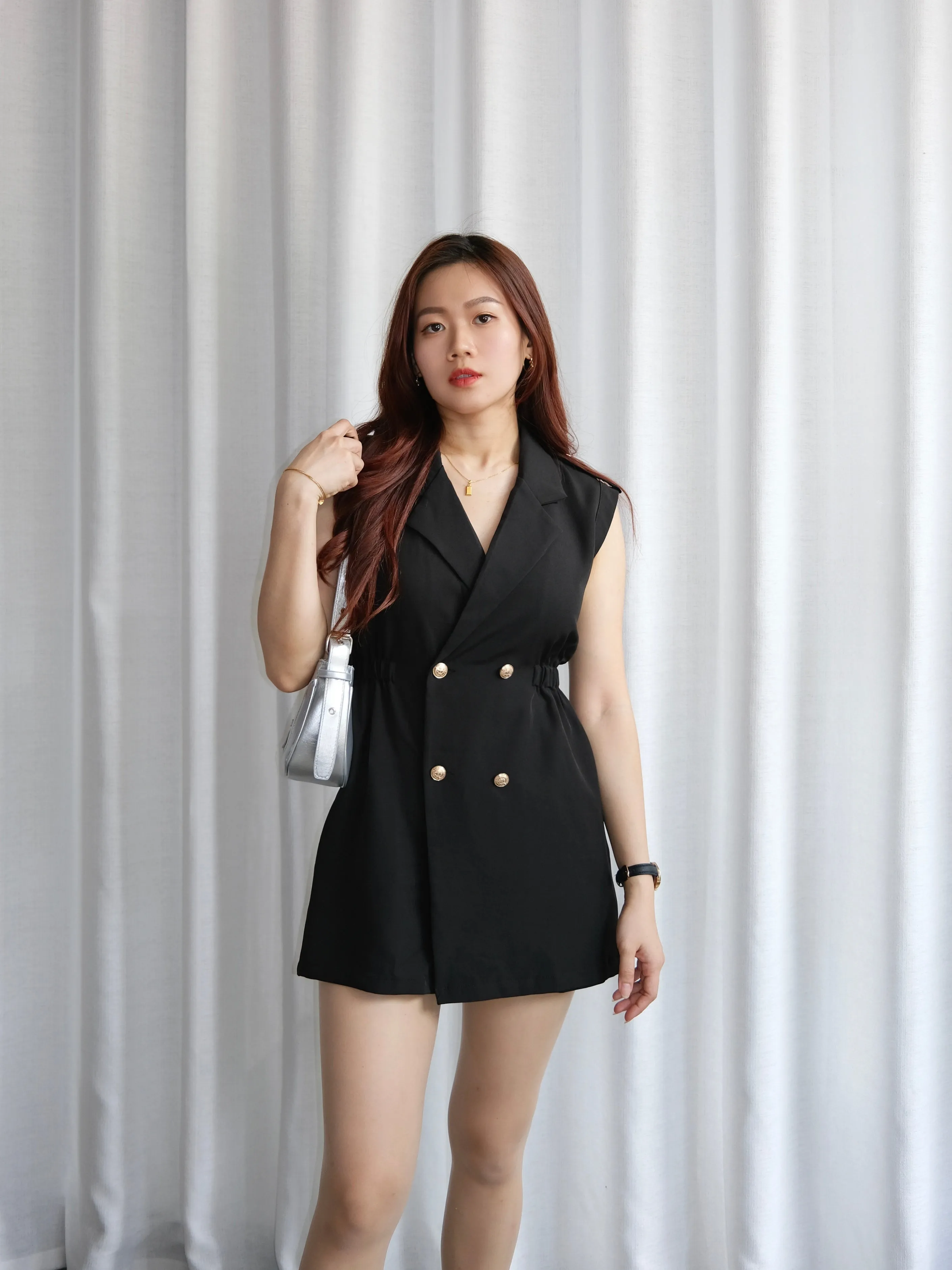 ACEWIN Button Detail Sleeveless Blazer Romper (Size S-XL) 703273