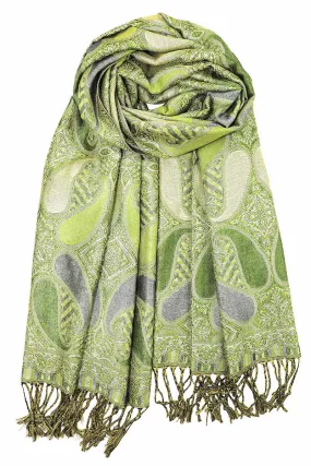 Achillea Olive Green Metallic Paisley Pashmina