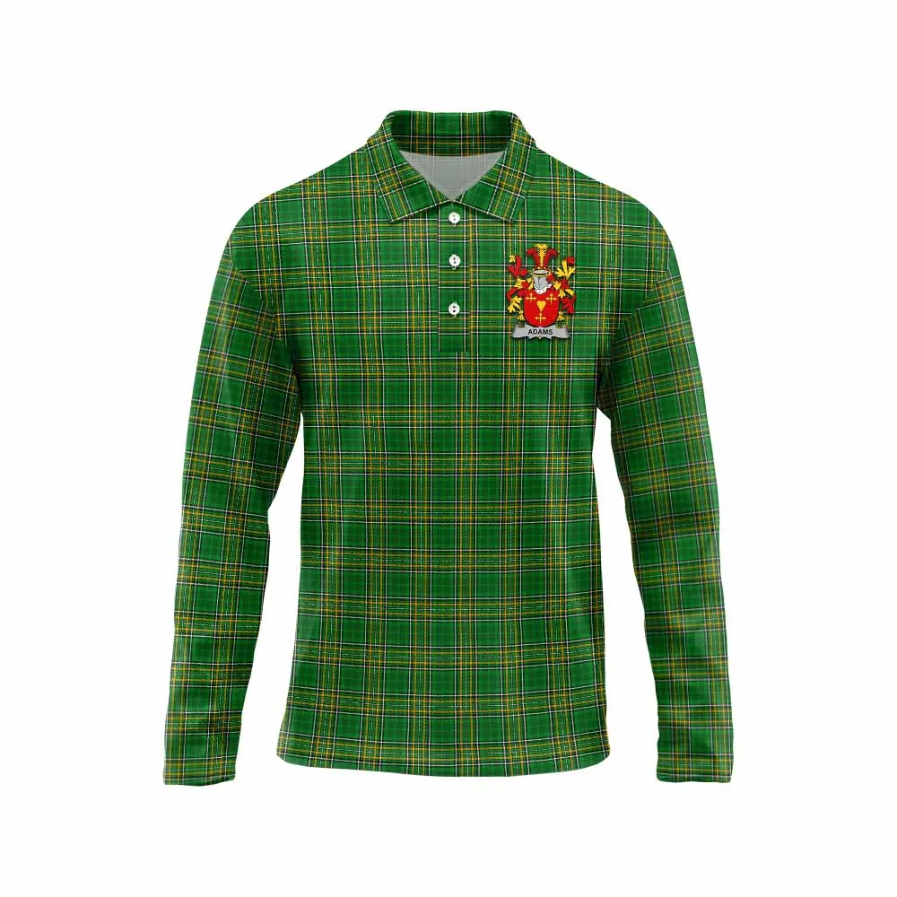 Adams Irish Clan Tartan Long Sleeve Polo Shirt with Coat of Arms