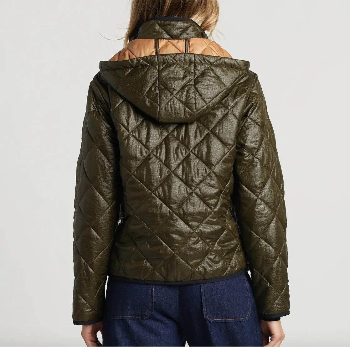 Adroit Shelby Short Quilted Hooded Jacket Army Green