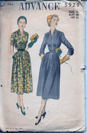 Advance 5929 Ladies Front Button Dress Vintage 1950's Sewing Pattern