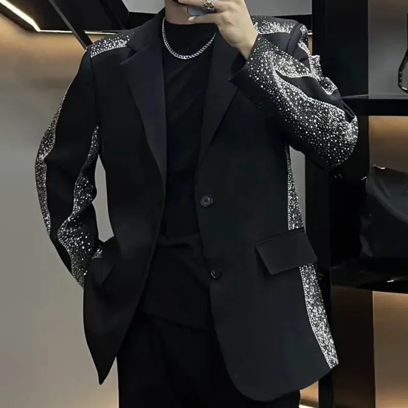 Aidase Men Luxury Diamond Punk Slim Blazer Jacket Korean Style Heavy Industry Suit Coat Jacket Club Party Blazer Men Stage Suit