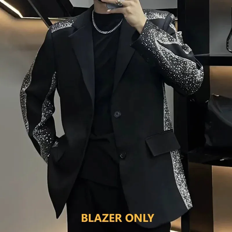 Aidase Men Luxury Diamond Punk Slim Blazer Jacket Korean Style Heavy Industry Suit Coat Jacket Club Party Blazer Men Stage Suit