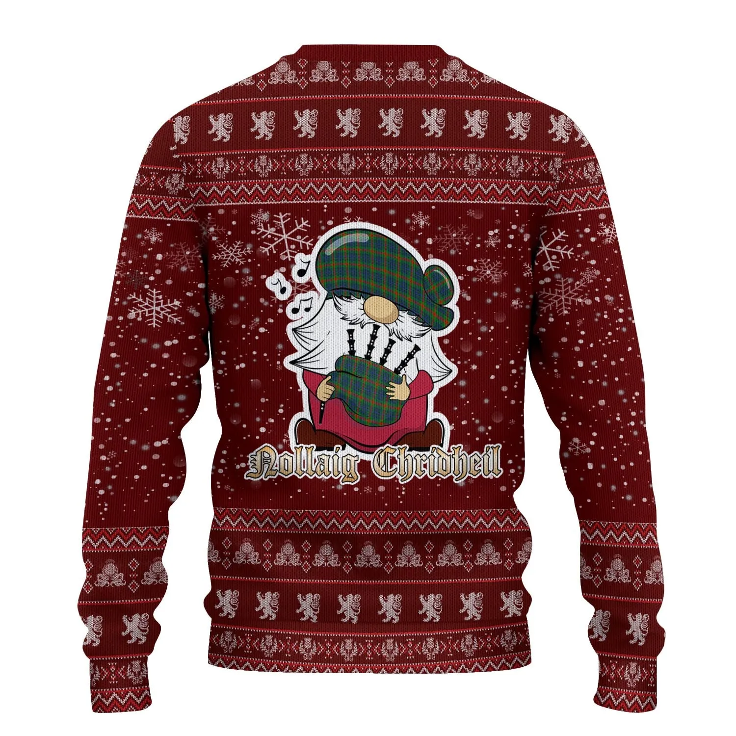 Aiton Clan Christmas Family Ugly Sweater with Funny Gnome Playing Bagpipes