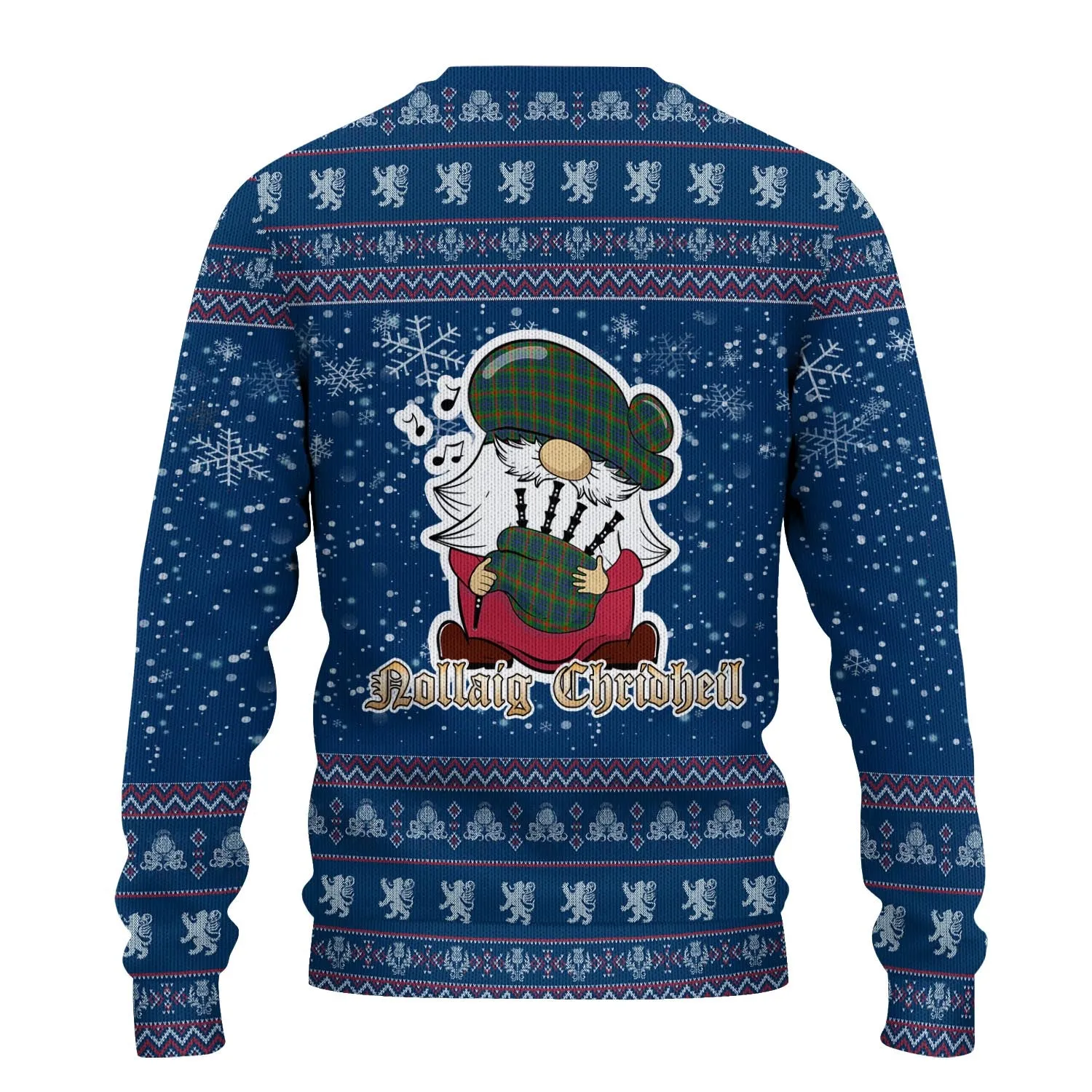 Aiton Clan Christmas Family Ugly Sweater with Funny Gnome Playing Bagpipes