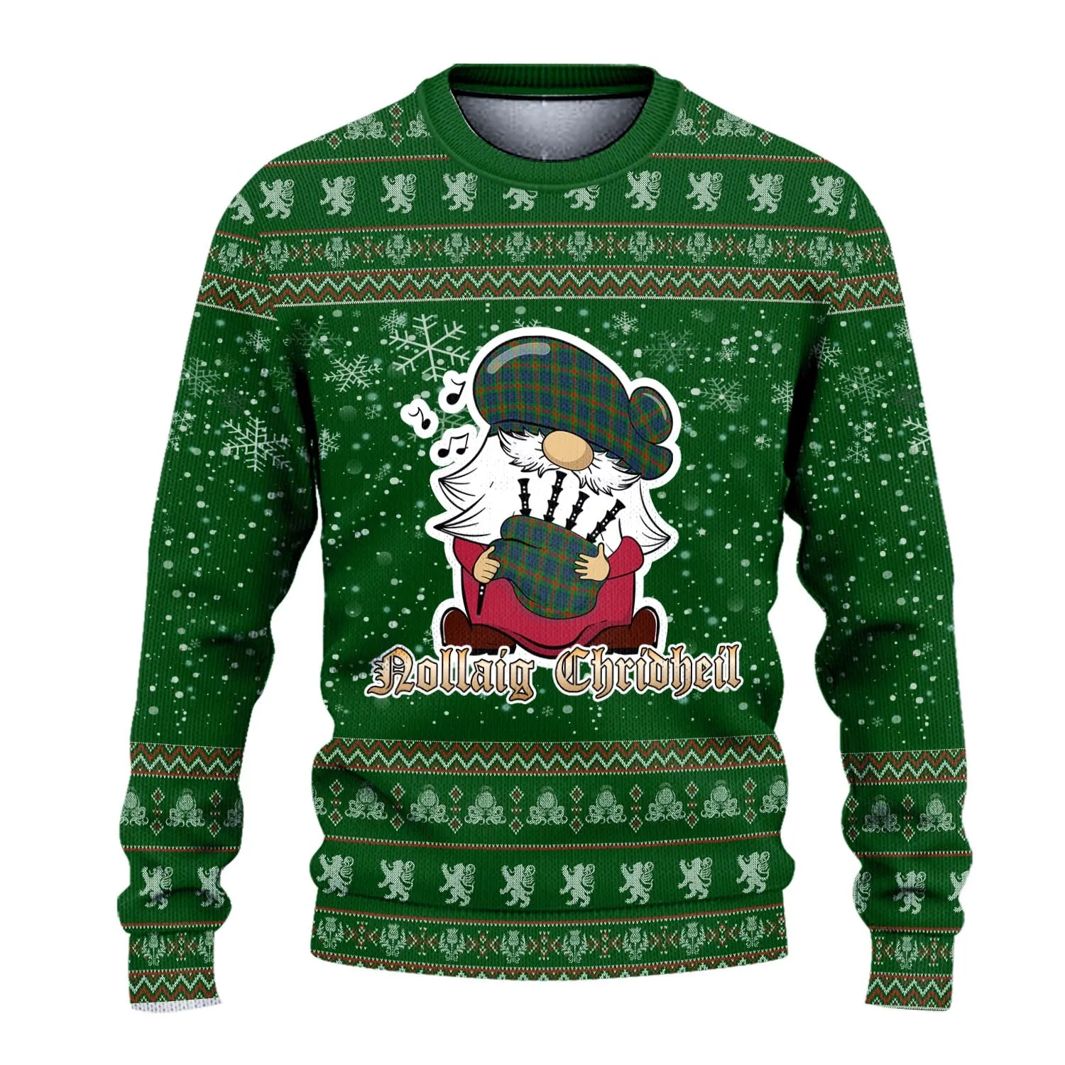 Aiton Clan Christmas Family Ugly Sweater with Funny Gnome Playing Bagpipes