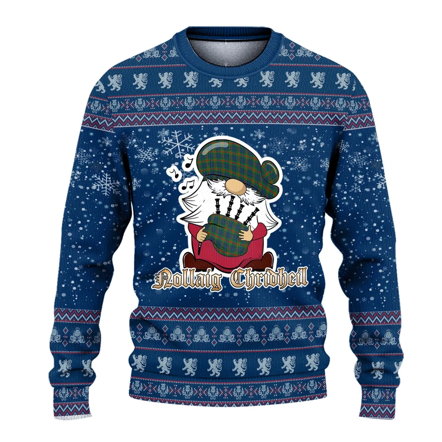 Aiton Clan Christmas Family Ugly Sweater with Funny Gnome Playing Bagpipes