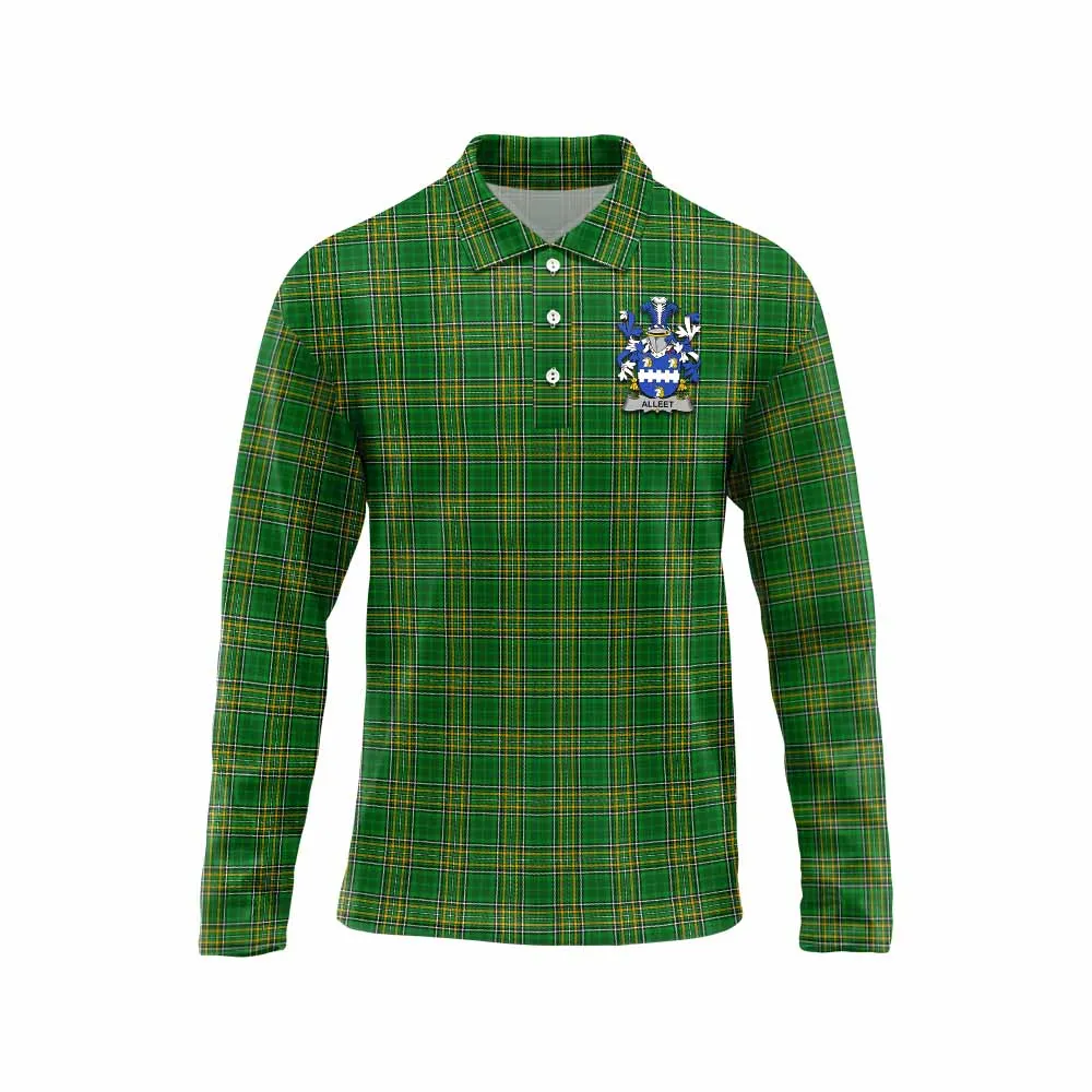 Alleet Irish Clan Tartan Long Sleeve Polo Shirt with Coat of Arms