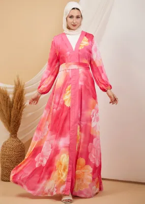 Amani Radiant Blossom Chiffon Maxi Dress with Flared Sleeves