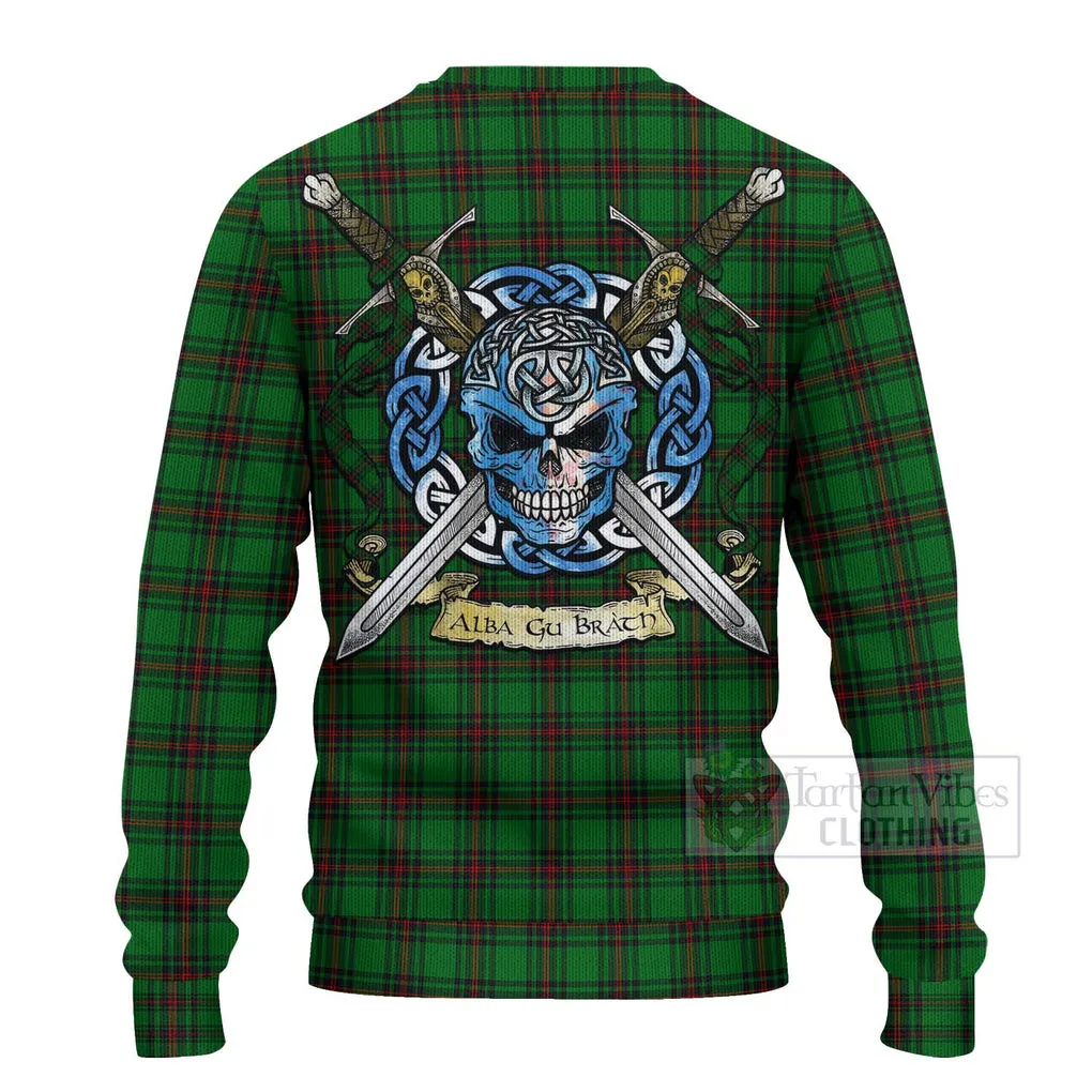 Anstruther Tartan Ugly Sweater with Family Crest Celtic Skull Style