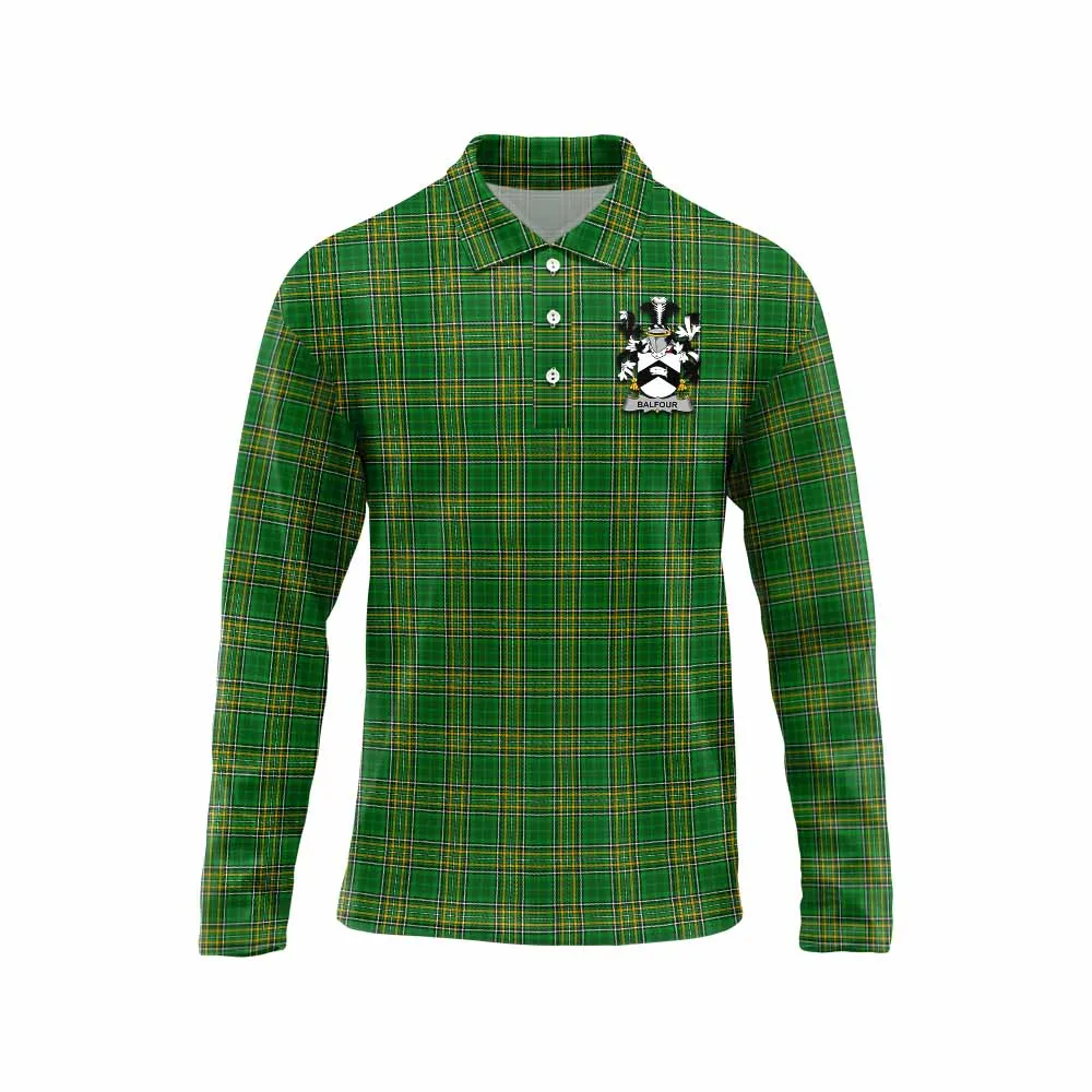 Balfour Irish Clan Tartan Long Sleeve Polo Shirt with Coat of Arms