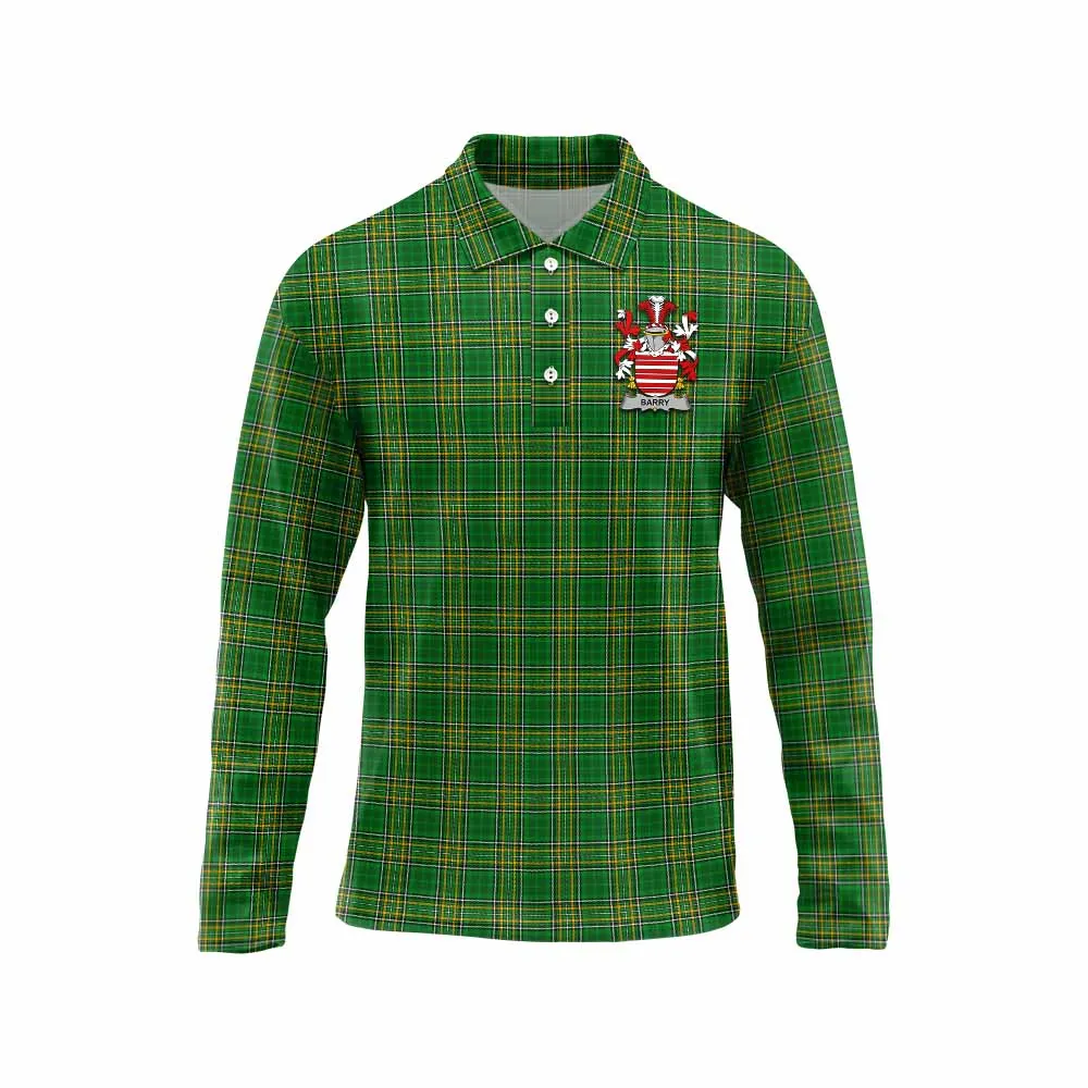 Barry Irish Clan Tartan Long Sleeve Polo Shirt with Coat of Arms