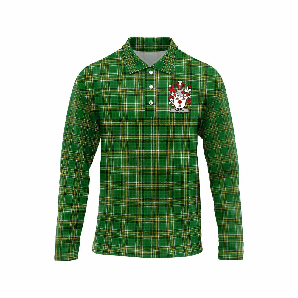 Barton Irish Clan Tartan Long Sleeve Polo Shirt with Coat of Arms