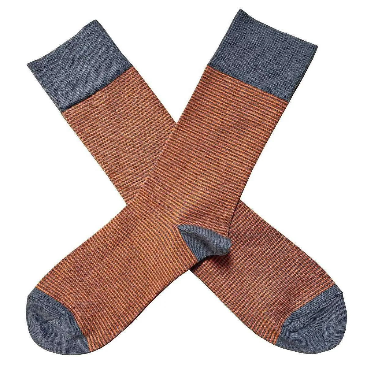 Bassin and Brown Thin Stripe Socks - Grey/Orange