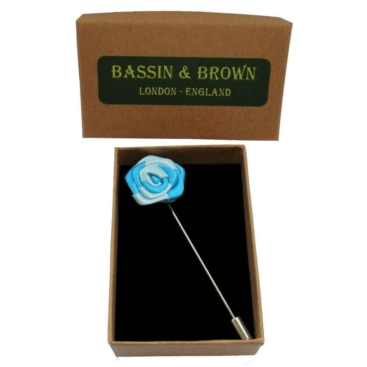 Bassin and Brown Two Colour Rose Jacket Lapel Pin - Blue/Light Blue