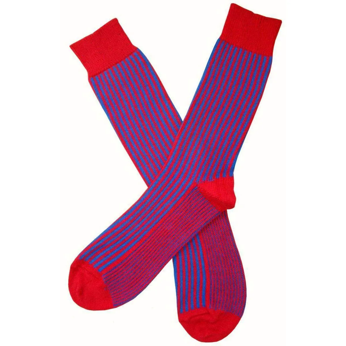 Bassin and Brown Vertical Stripe Midcalf Socks - Royal Blue/Red