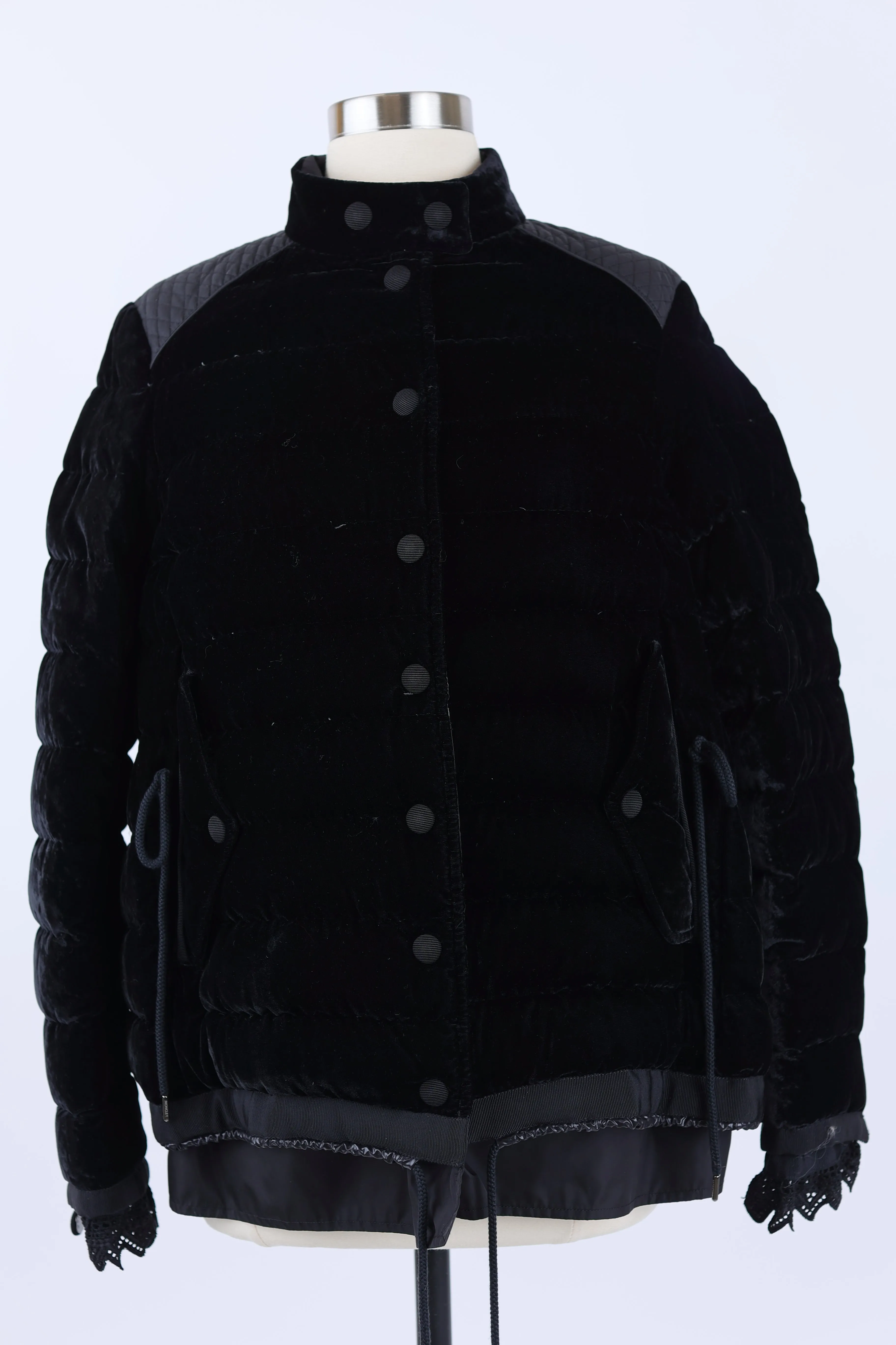 Beatrice Velvet Puffer Jacket w/ Lace Trim