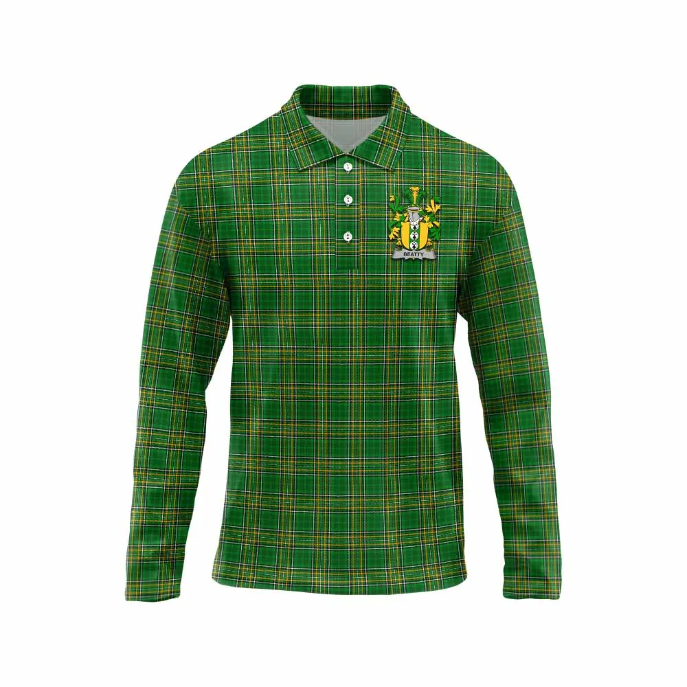 Beatty Irish Clan Tartan Long Sleeve Polo Shirt with Coat of Arms