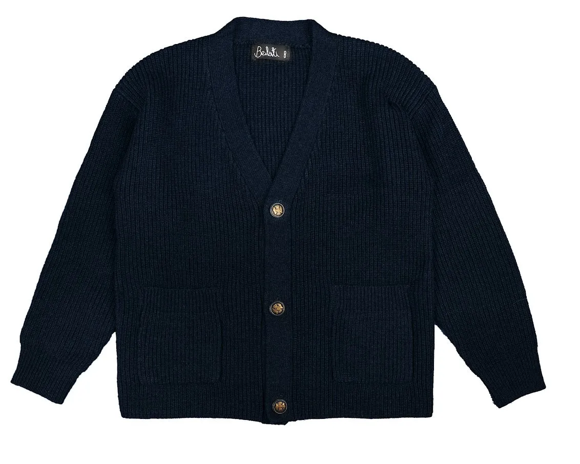 Belati Navy Suede Elbow Patch Cardigan