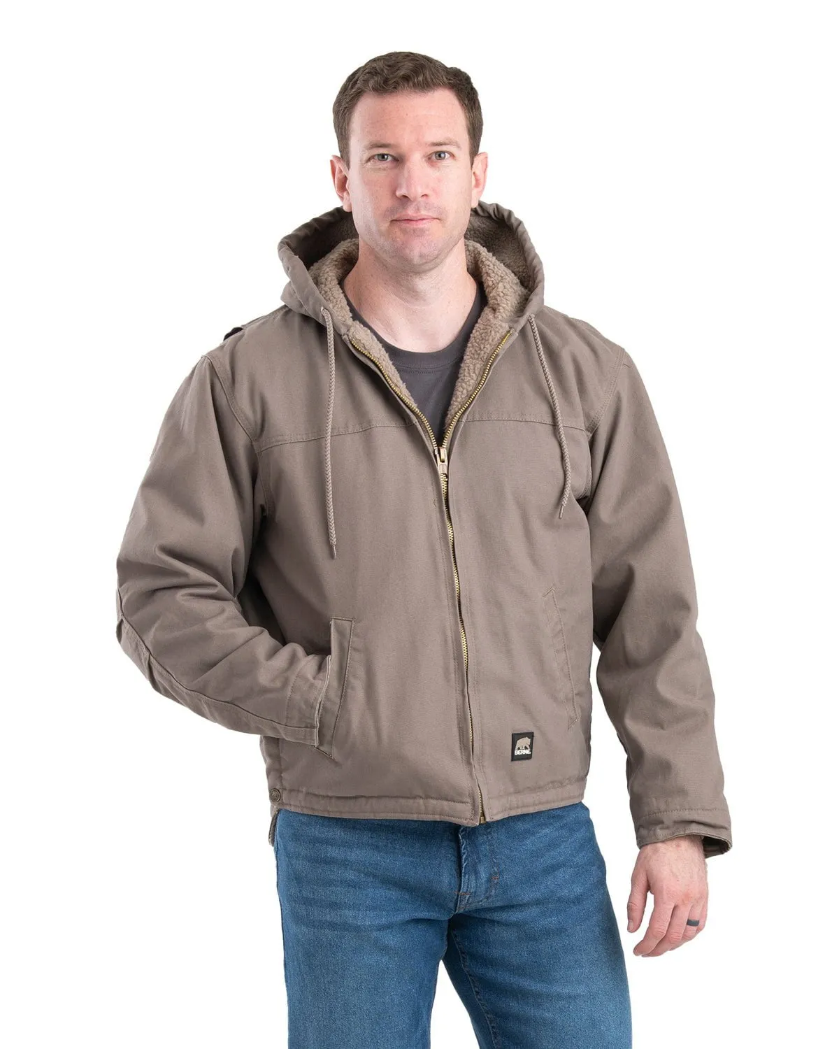 Berne Mens Heartland Washed Duck Hooded Work Grey Stone 100% Cotton Coat