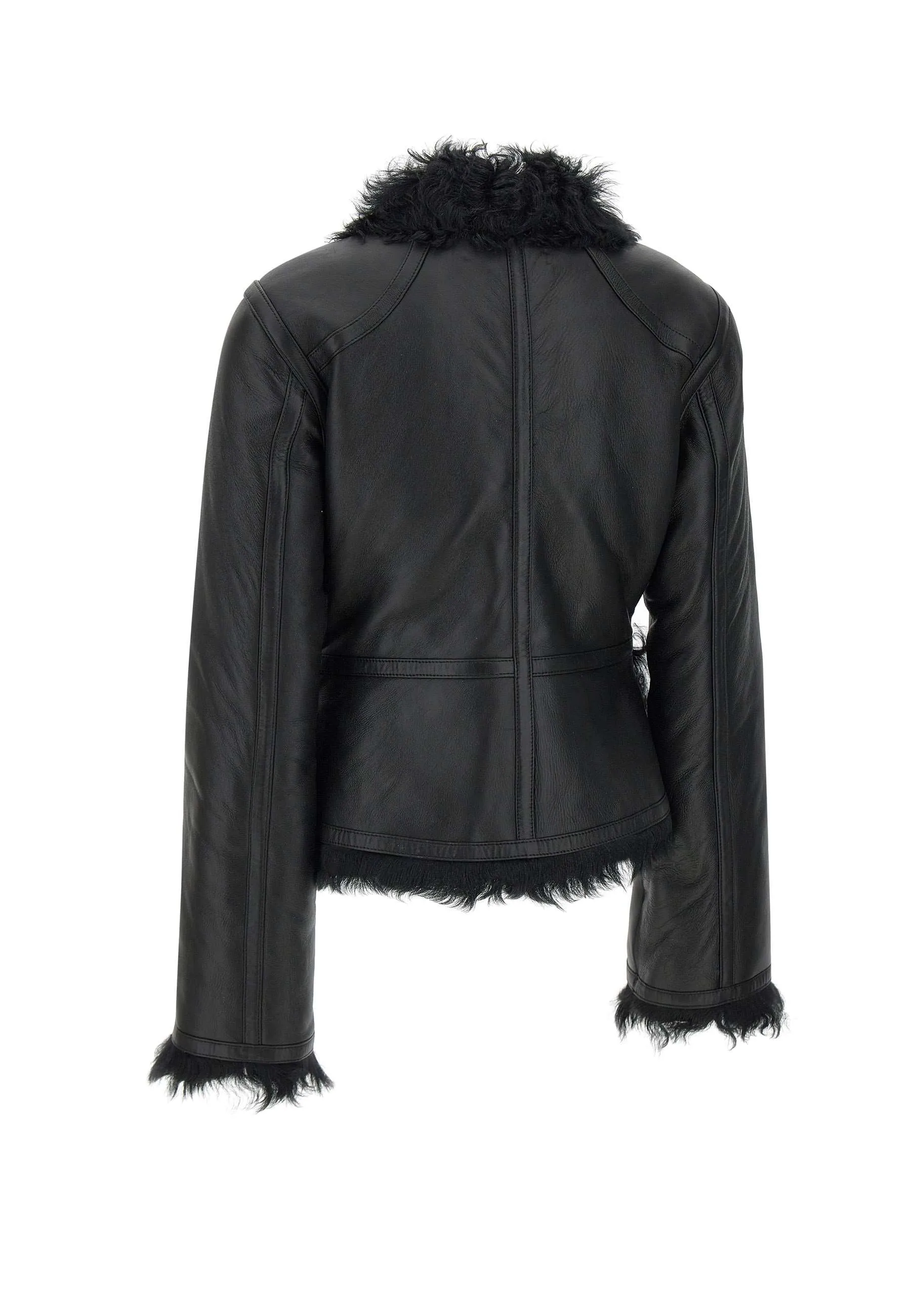 Black Short Shearling Jacket with Bell Sleeves