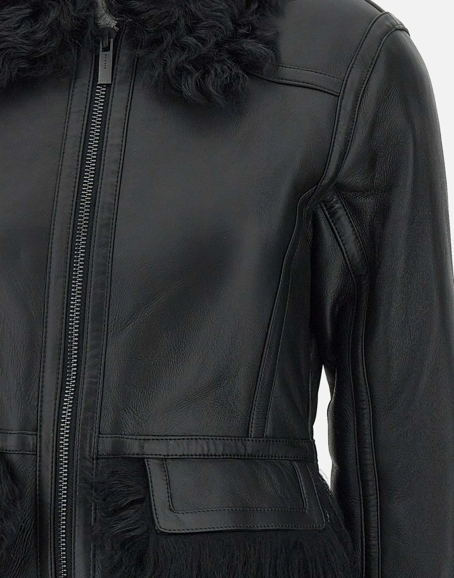 Black Short Shearling Jacket with Bell Sleeves