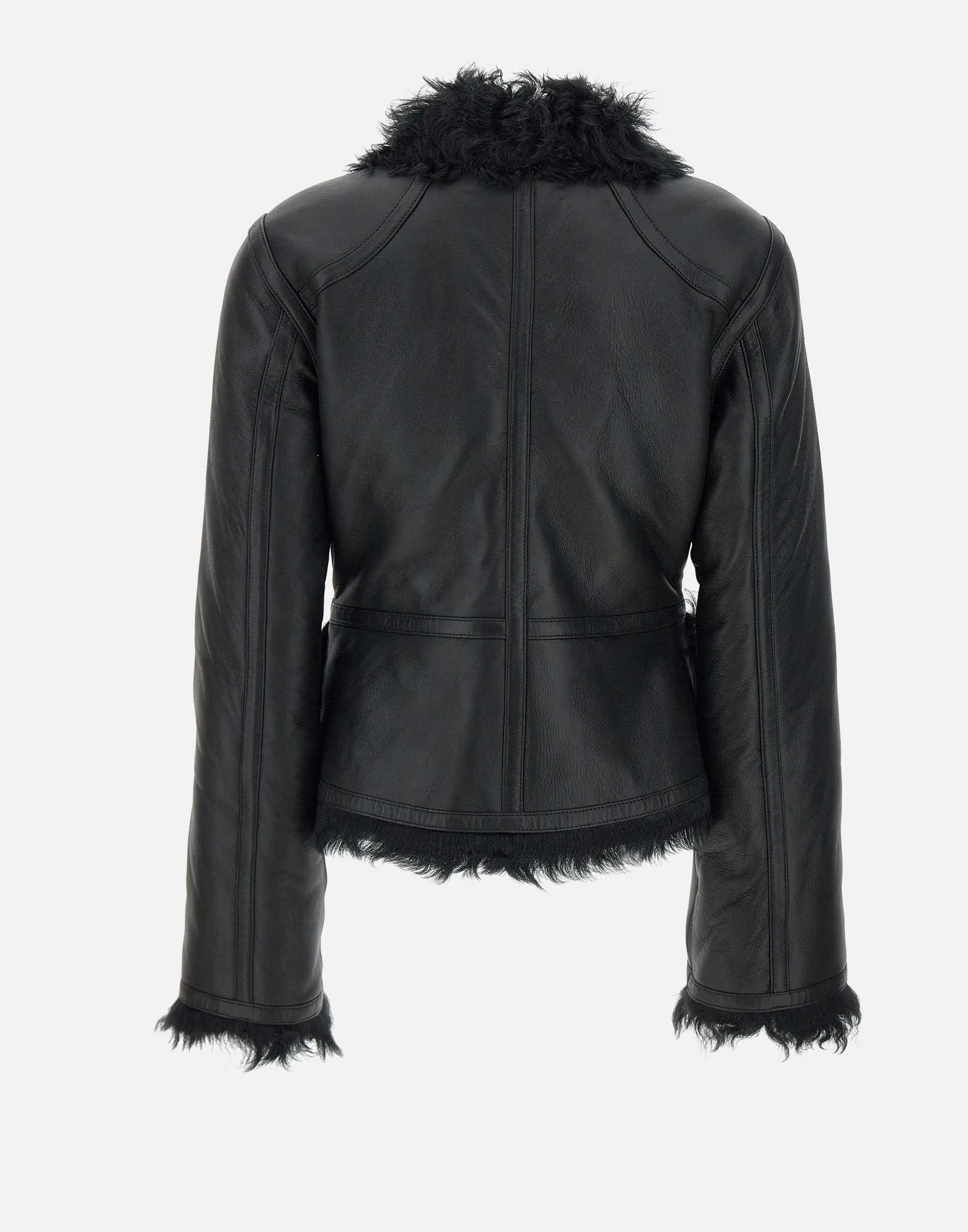 Black Short Shearling Jacket with Bell Sleeves