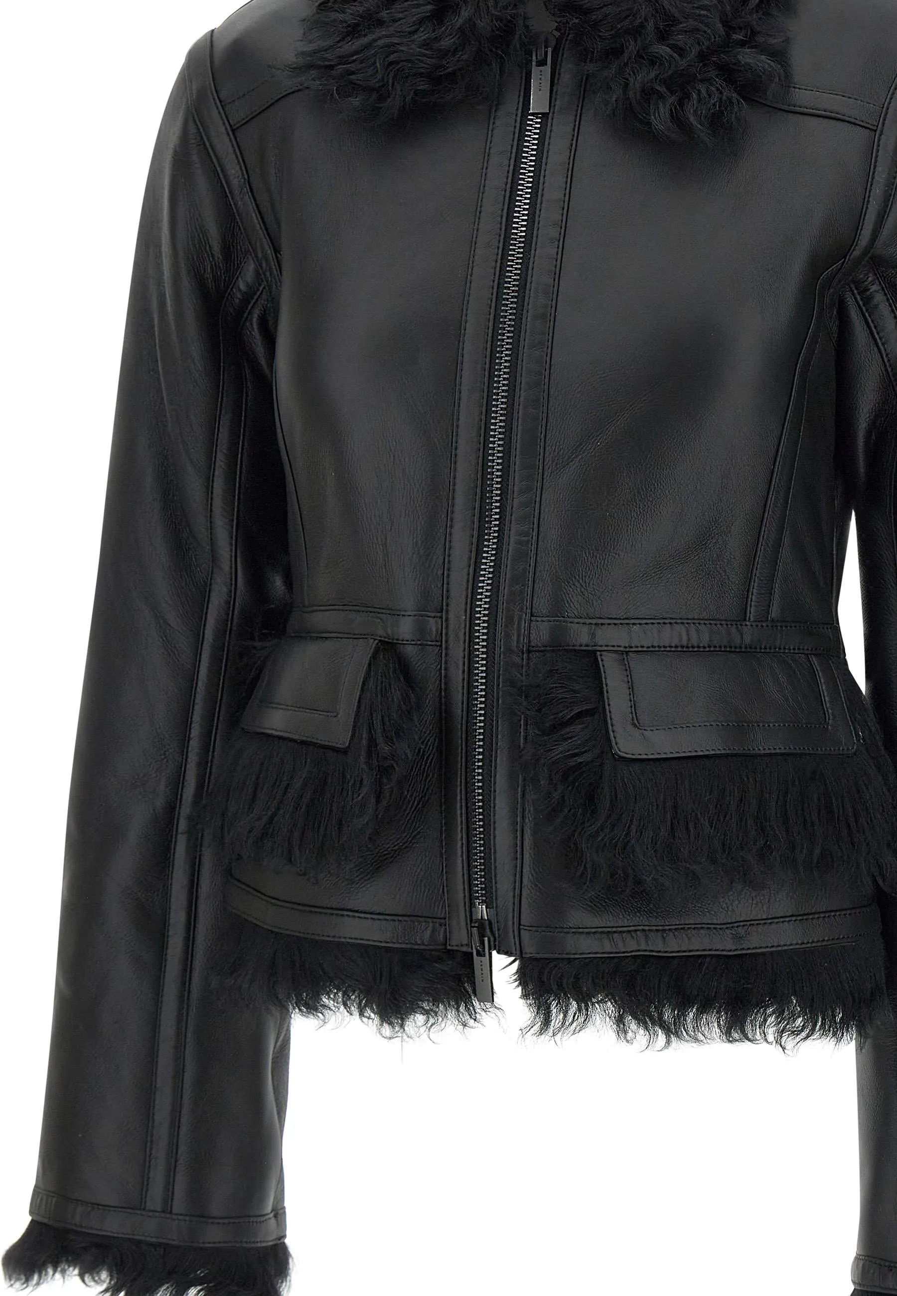 Black Short Shearling Jacket with Bell Sleeves