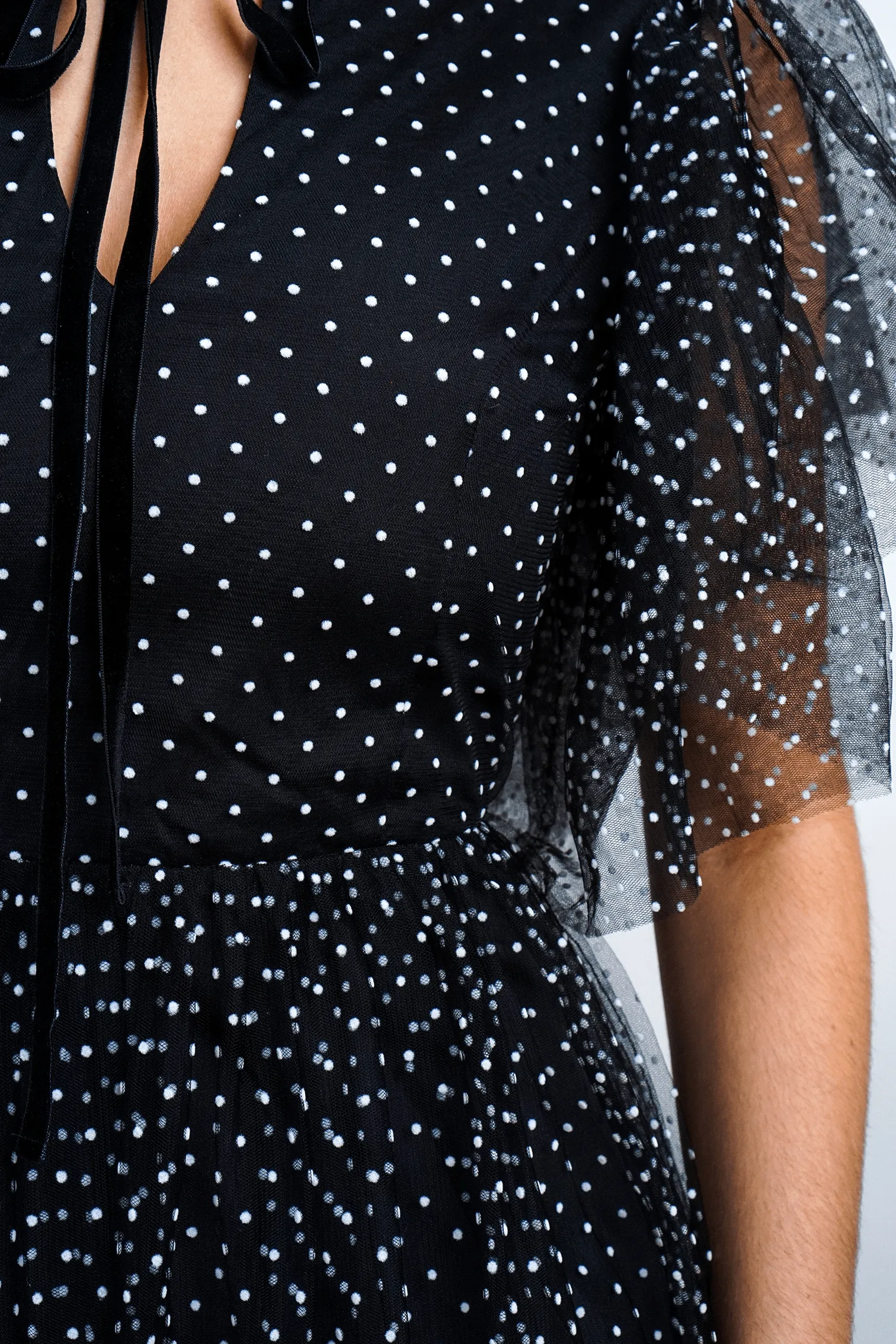 Black White Polka Dot Tulle Maxi Dress