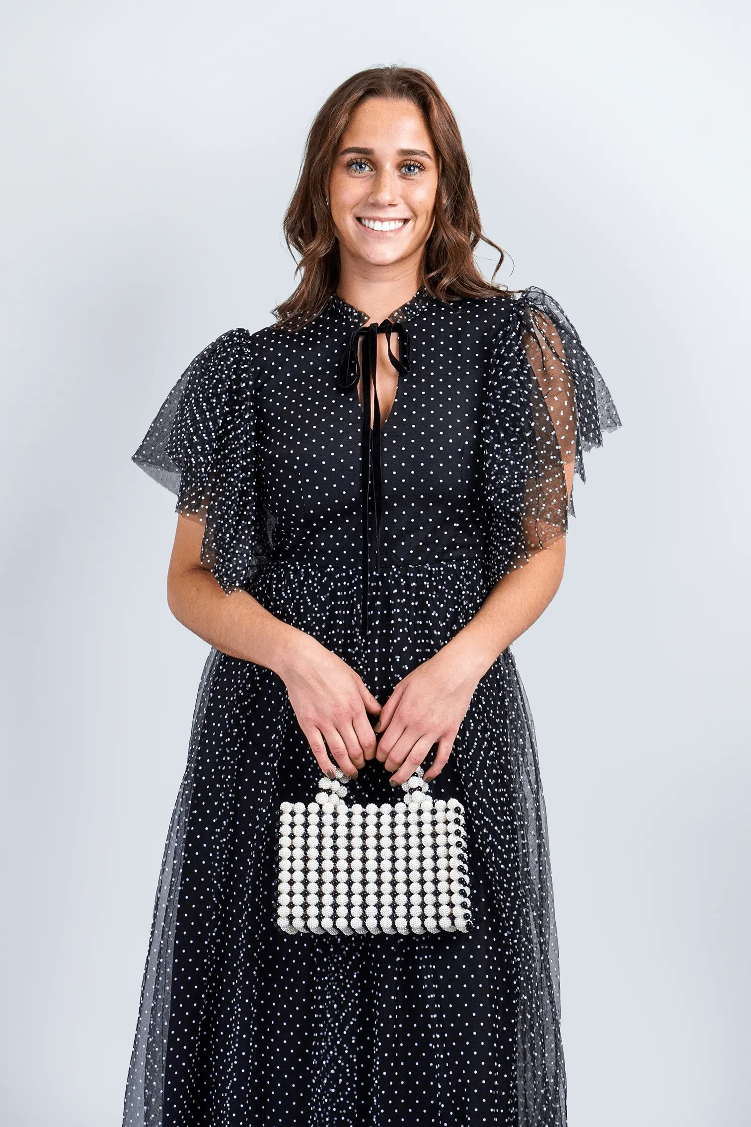 Black White Polka Dot Tulle Maxi Dress