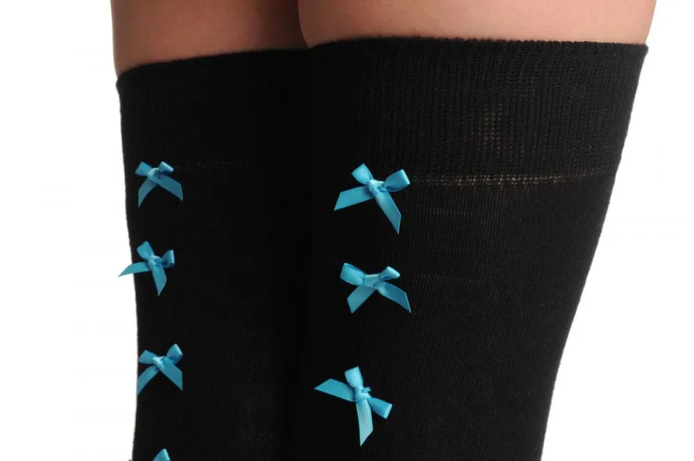 Black With Blue Satin Bows At The Back