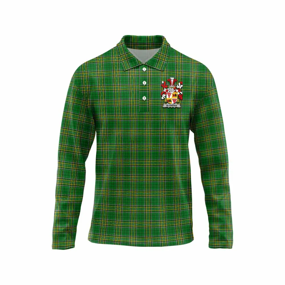 Blunden Irish Clan Tartan Long Sleeve Polo Shirt with Coat of Arms